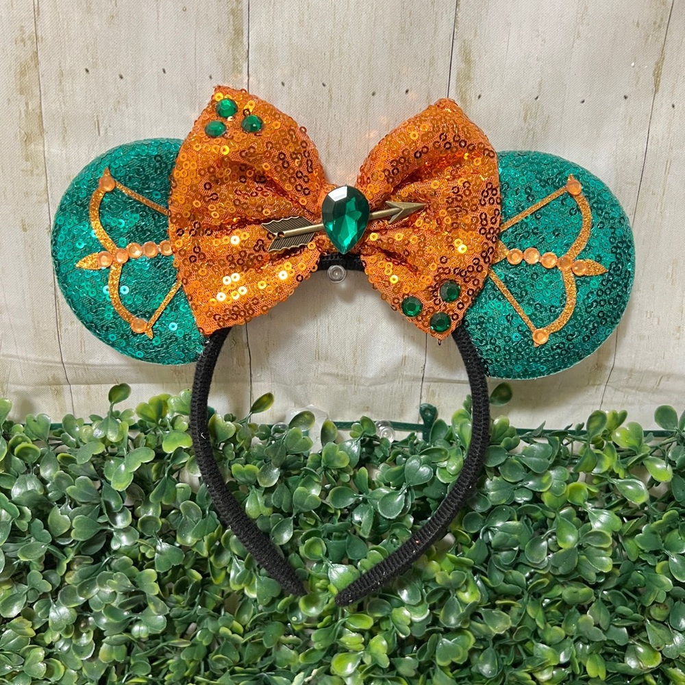 Sparkling Green and Orange Sequin Bow Headband